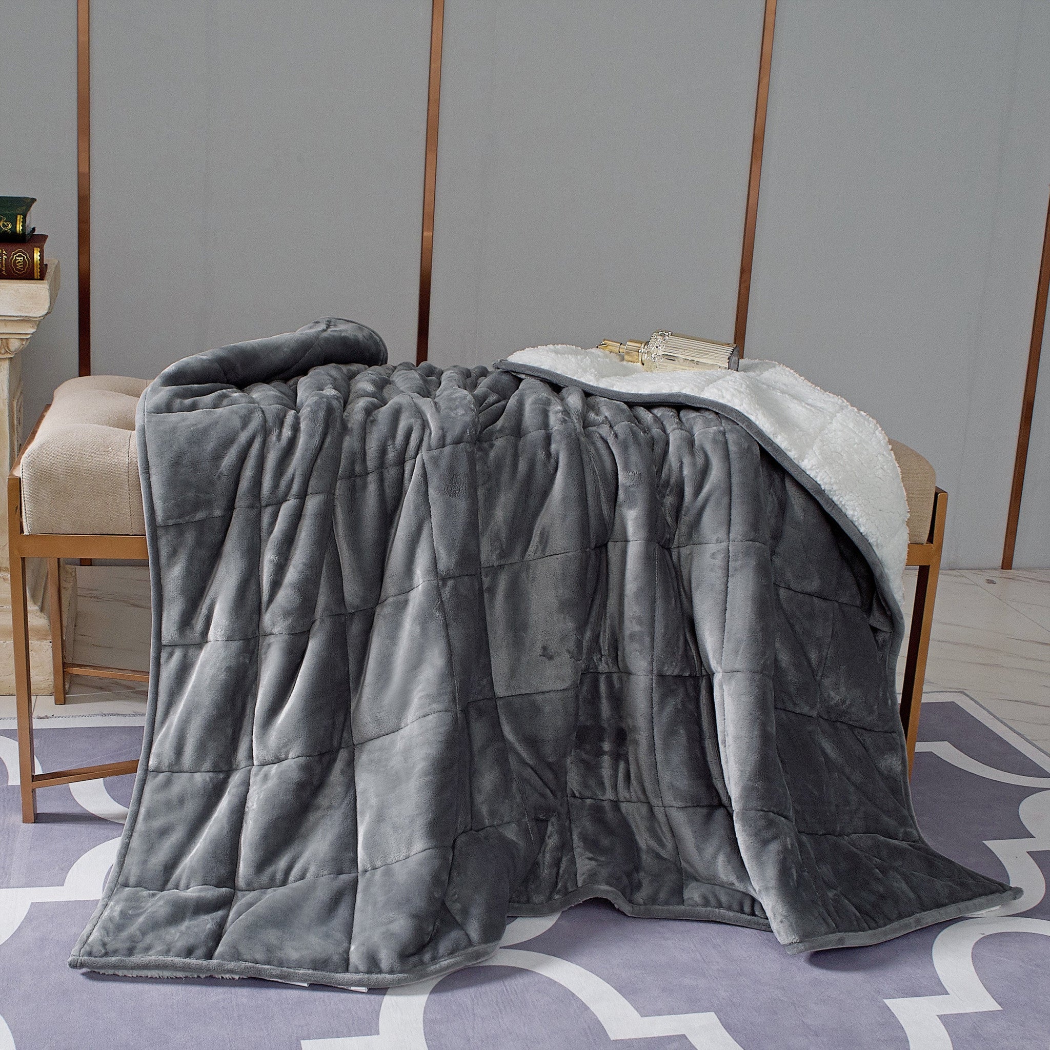 Grey Deluxe Hooded Weighted Velvet Throw Blanket - ShopCozyCorner
